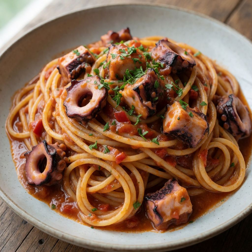 Spagetti med bläckfisksås