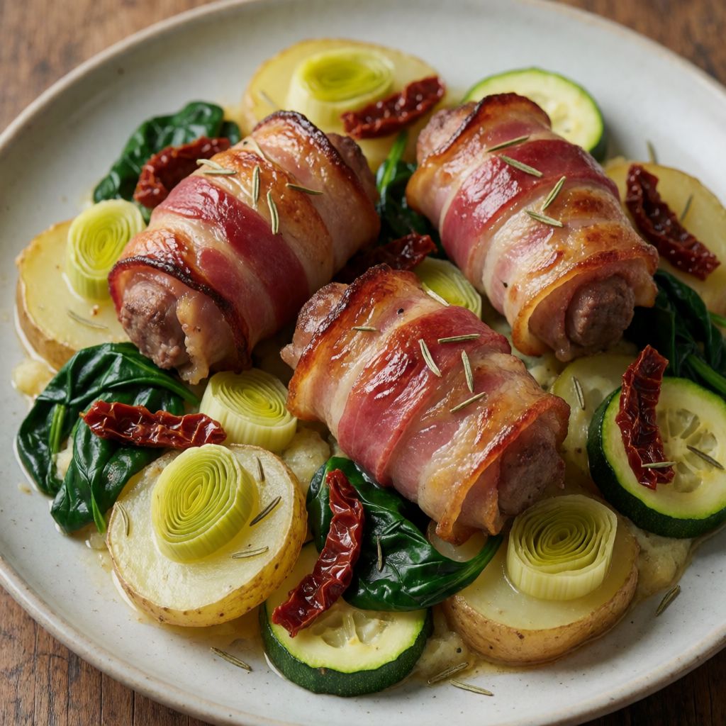 Bacon Roulades with Potato and Vegetable Bake
