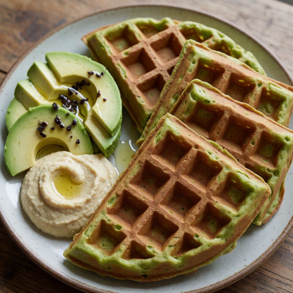 Spinach Waffles with Hummus and Avocado