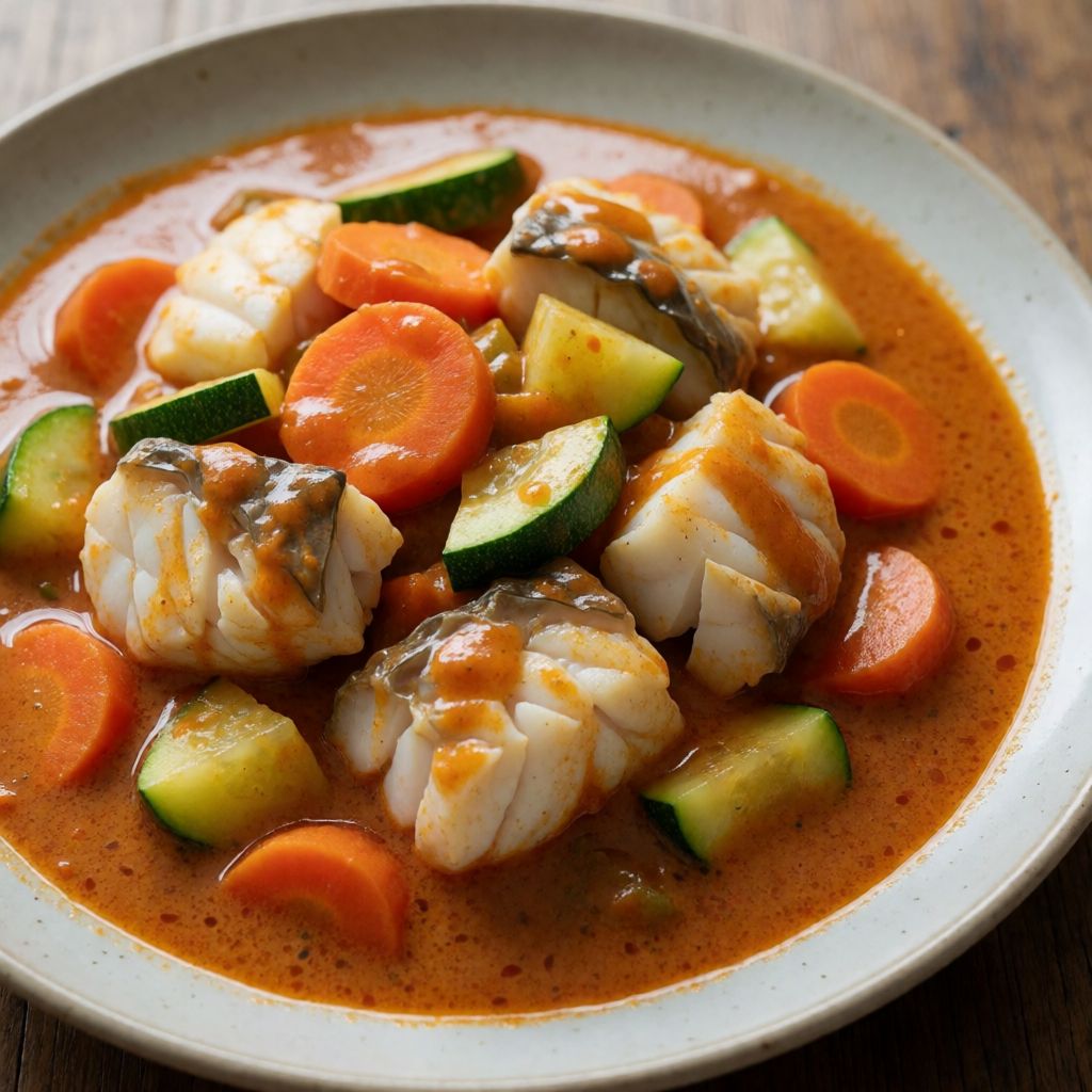 Cod in Red Curry Sauce with Vegetables