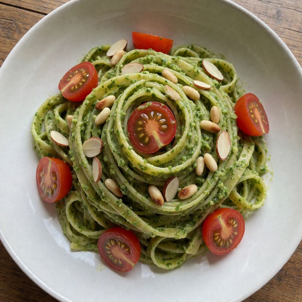 Pasta con pesto de rúcula y limón