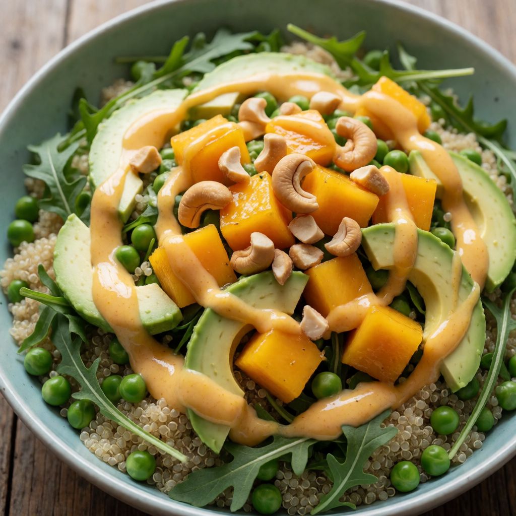 Sallatë me mango dhe avokado me salcë kremoze mango
