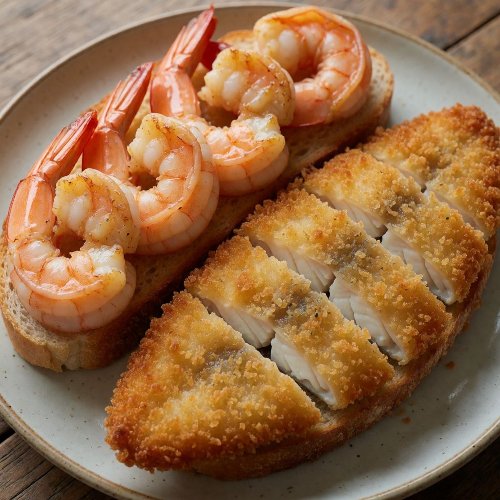 Open Sandwich with Fried Fish and Prawns
