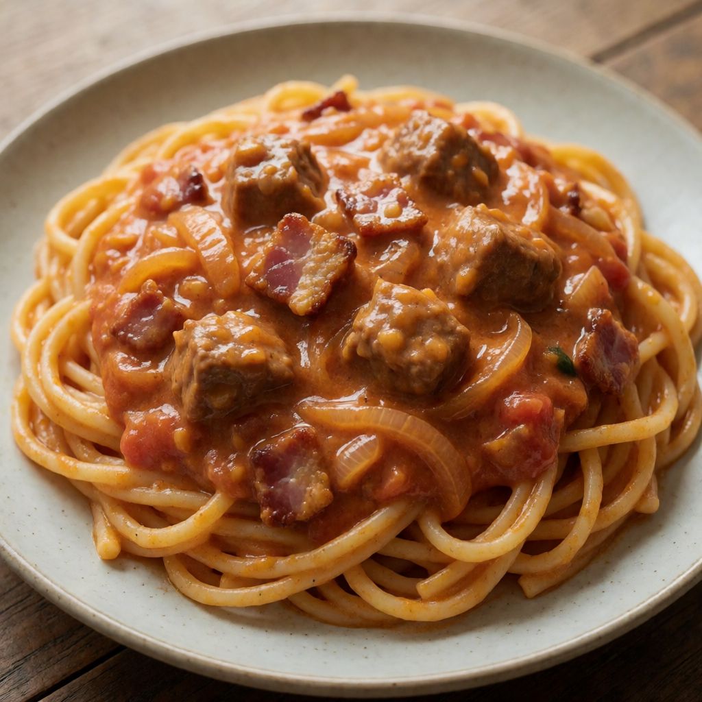 Pasta with Pork in Tomato and Cream Sauce