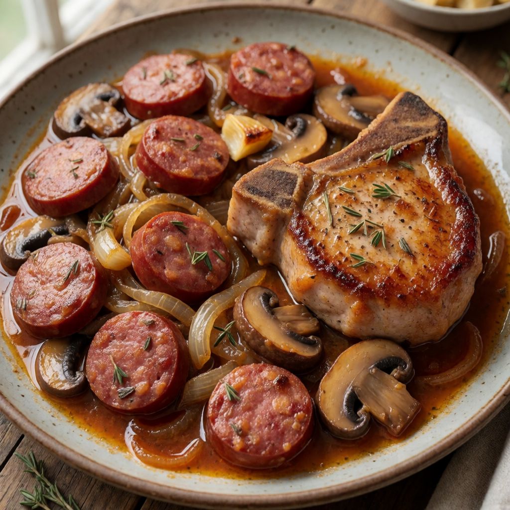 Spicy Chorizo and Pork Chop Bake