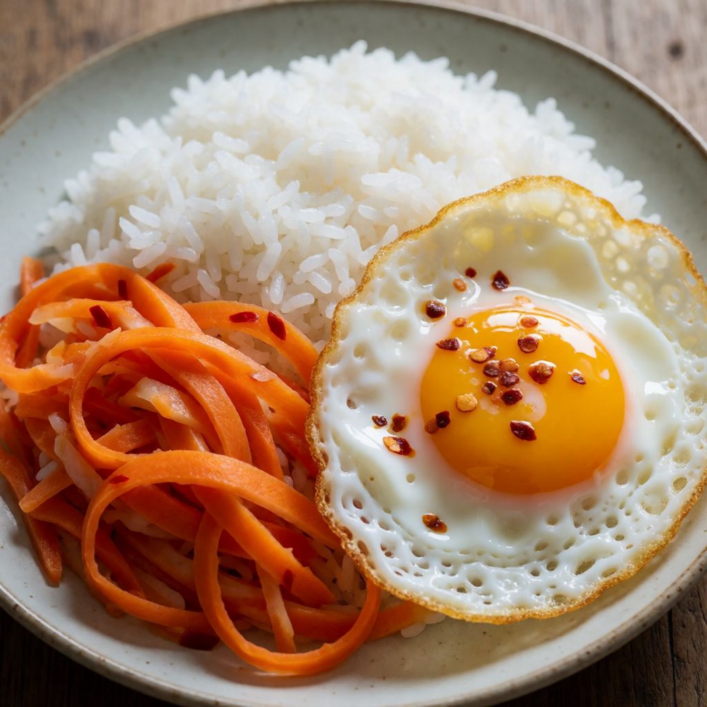 Coconut Rice with Vegetables and Fried Eggs