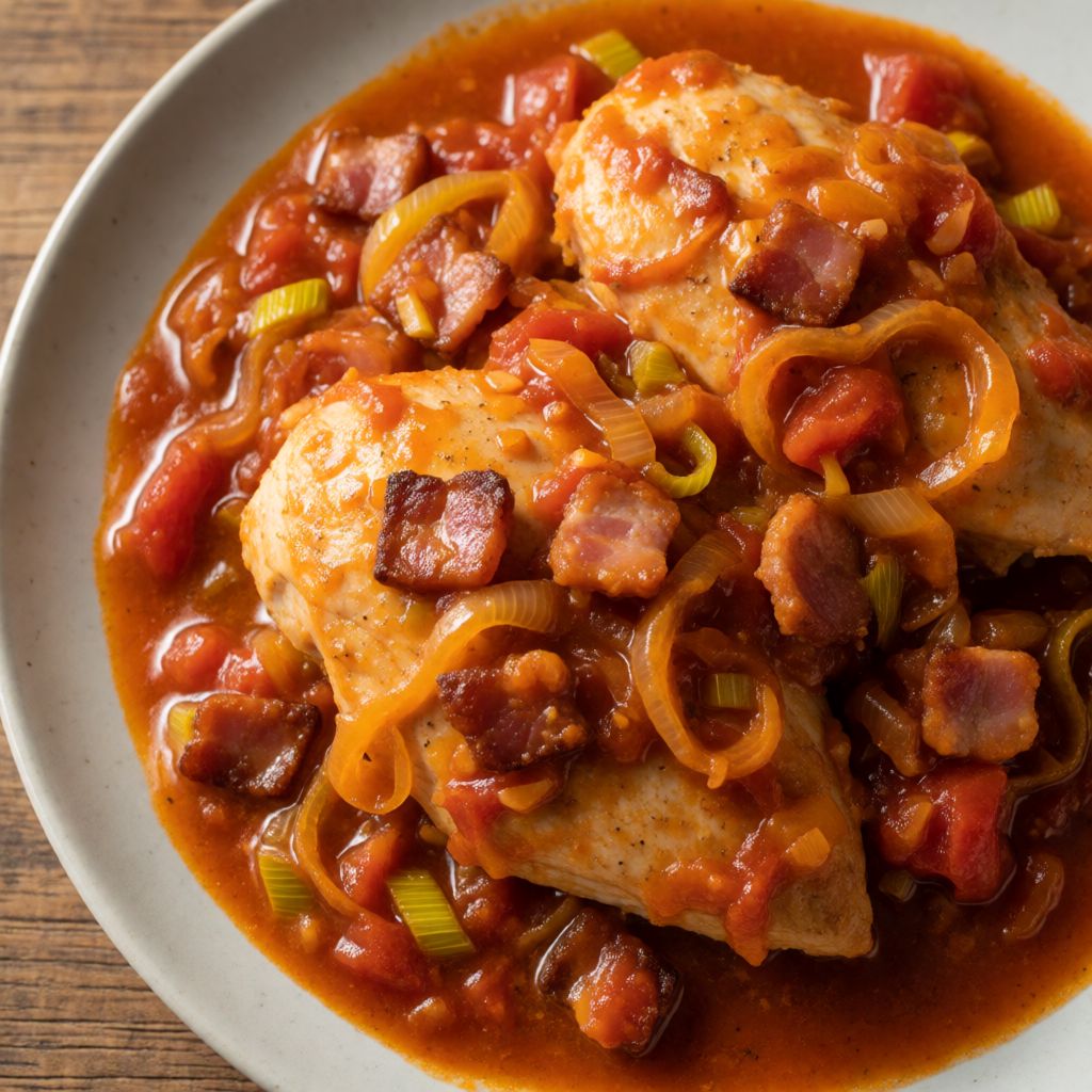 Oven-Baked Chicken with Vegetables in a Tangy Sauce