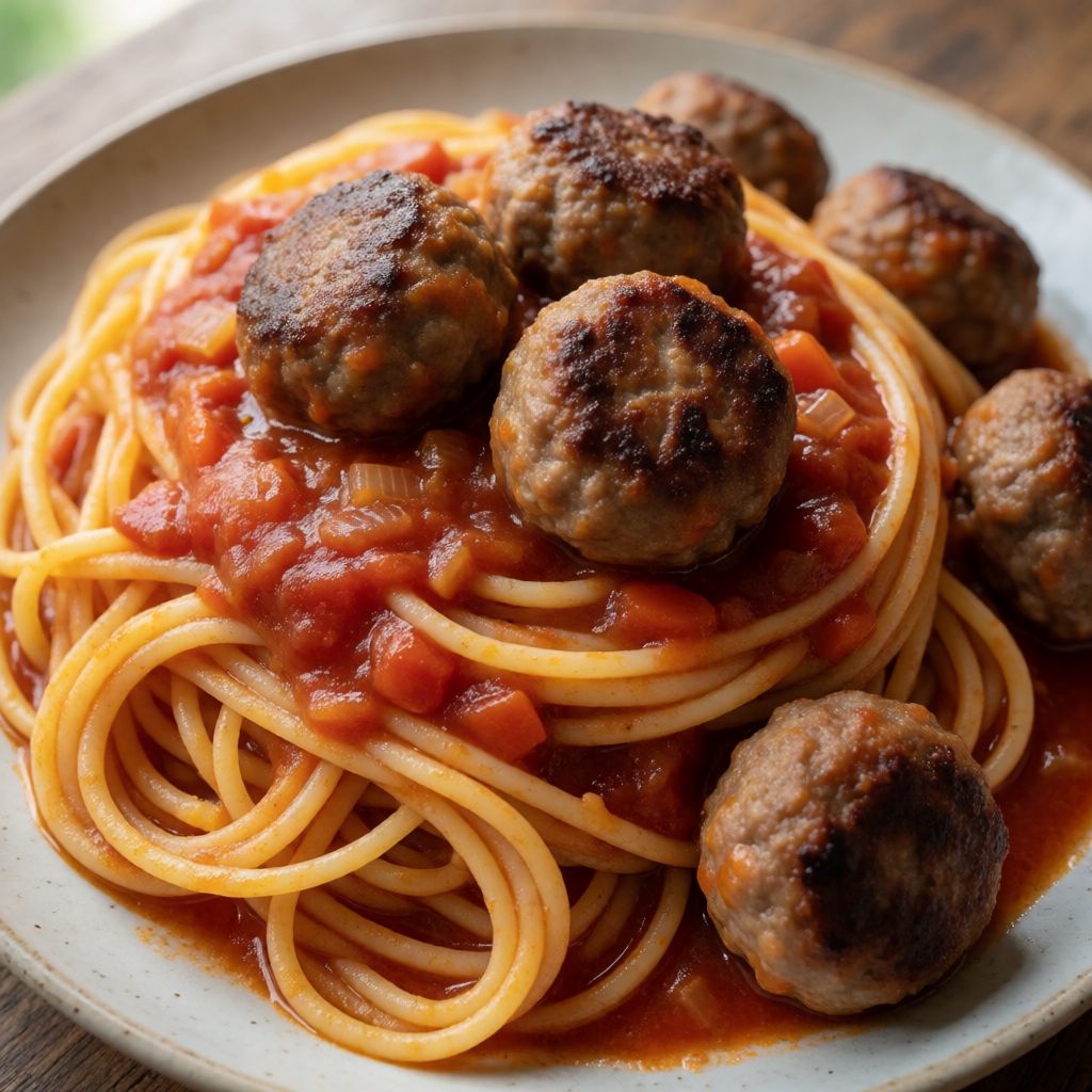 Spaghetti in Tomato Sauce with Meatballs
