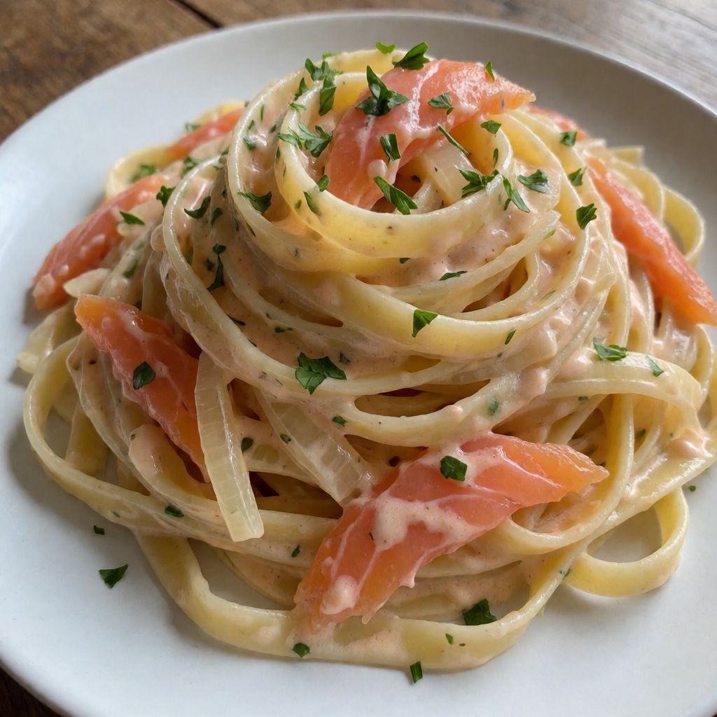 Tagliatelle me Salmon të Tymosur