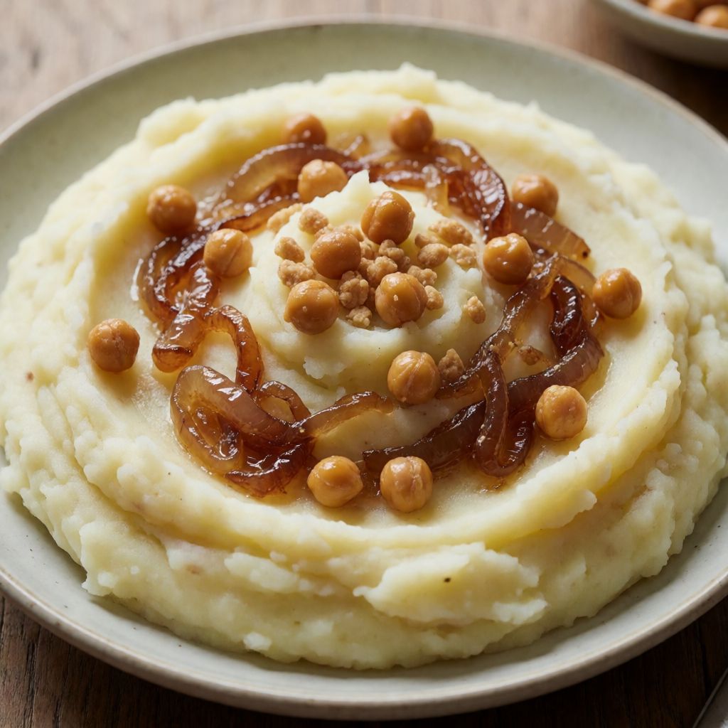 Mashed Potato with Caramelised Onion and Crispy Chickpeas