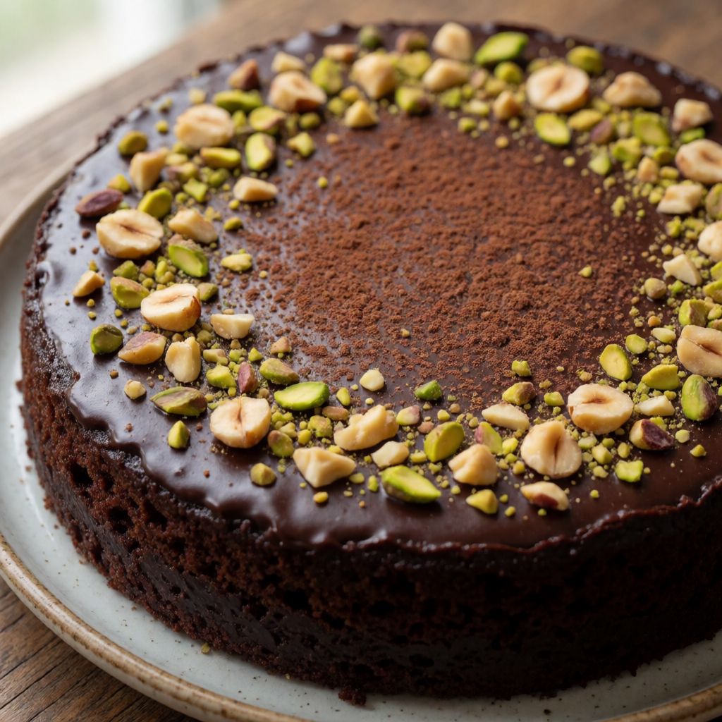 Chocolate Cake with Pistachios and Hazelnuts
