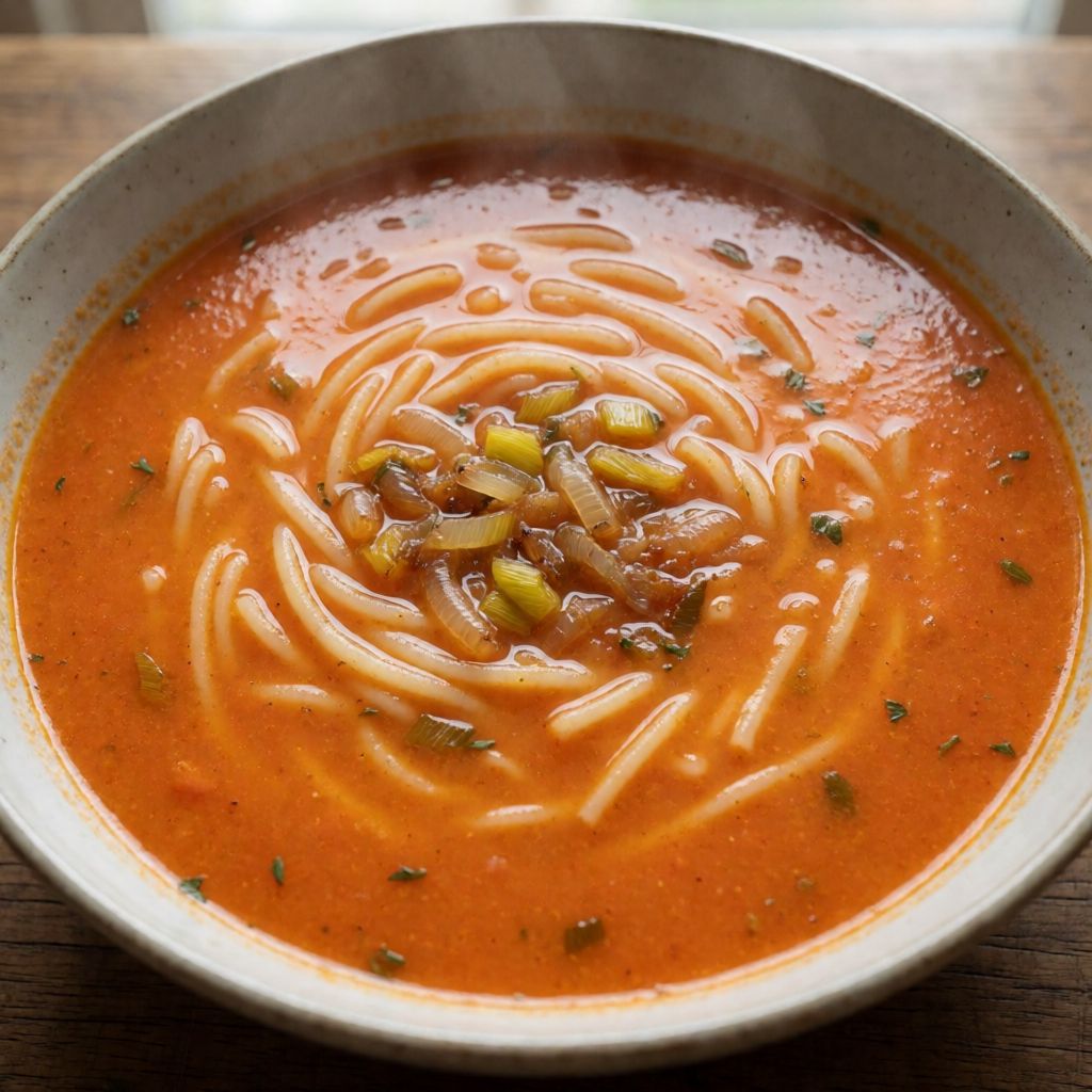 Tomato Soup with Noodles and Cheese Toasts