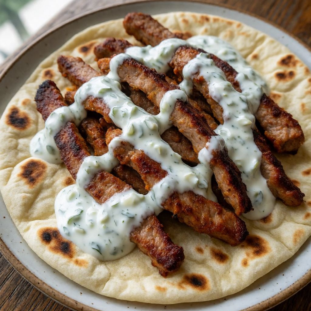 Pork Gyros in Flatbread with Tzatziki