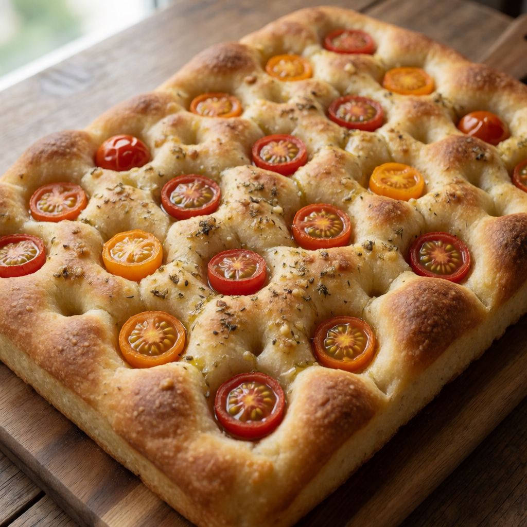 Cold-Fermented Focaccia with Tomatoes and Garlic Oil