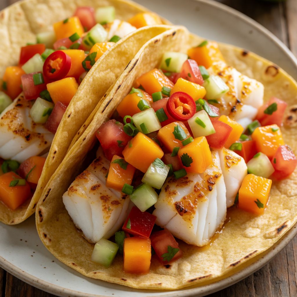 Fish Tacos with Cod and Mango Salsa