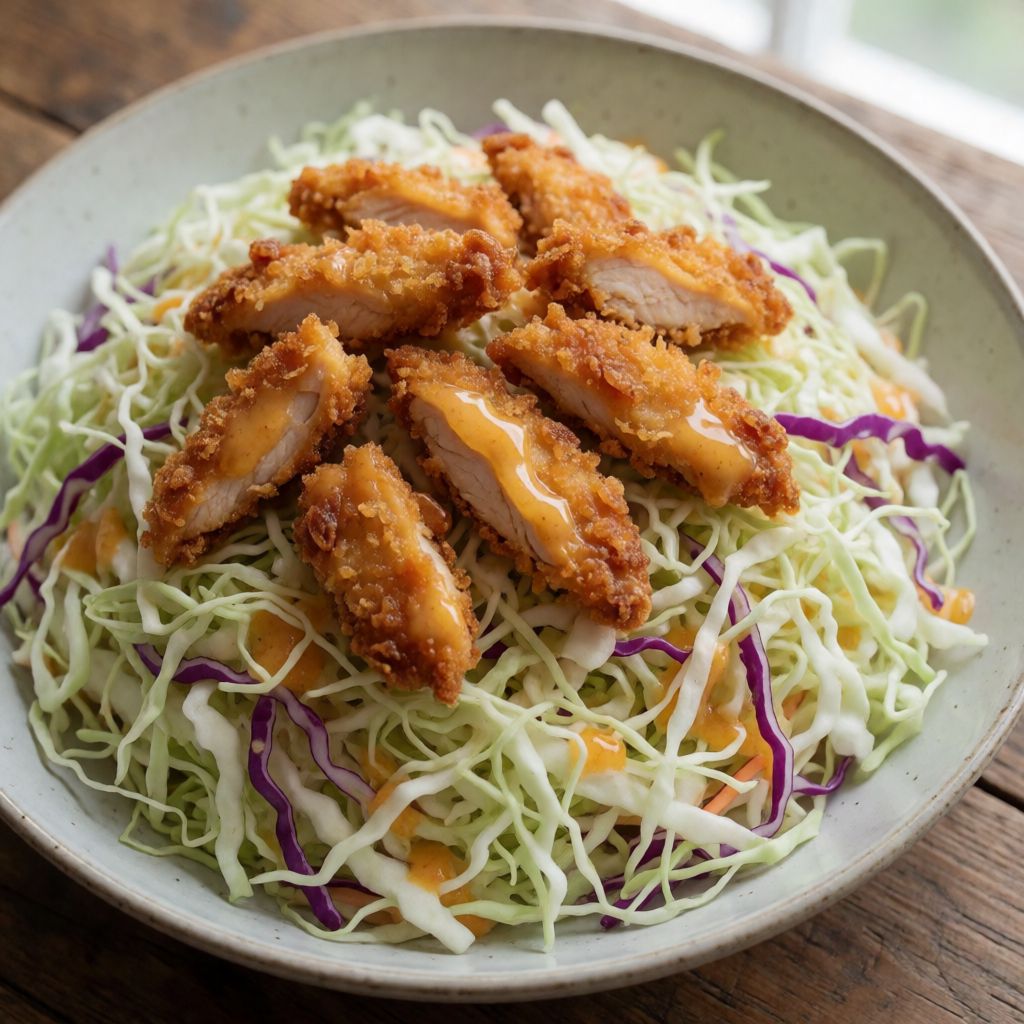 Cabbage Slaw with Crispy Chicken and Mango Dressing
