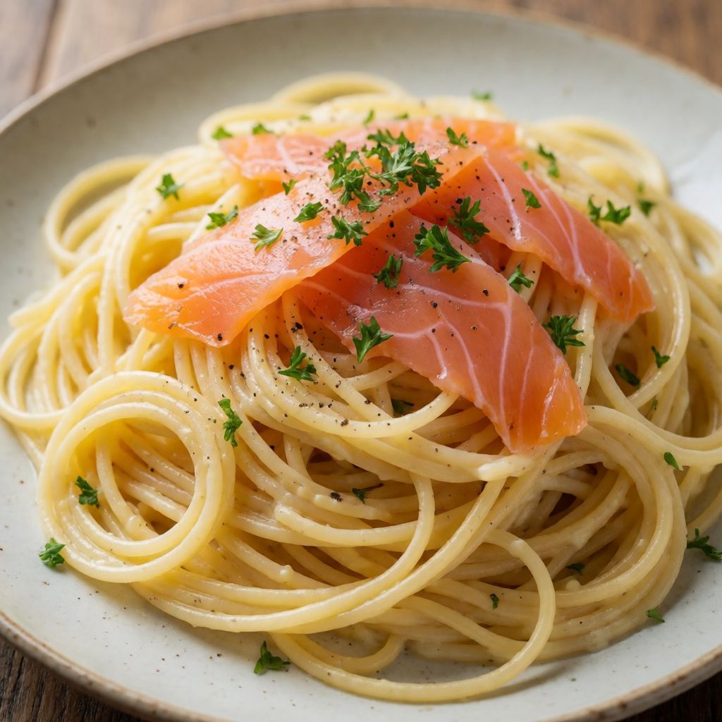 Espaguetis amb llimona i salmó fumat