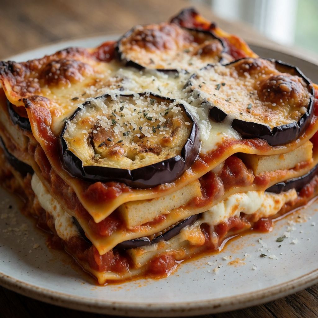 Aubergine, Mozzarella and Provolone Lasagne