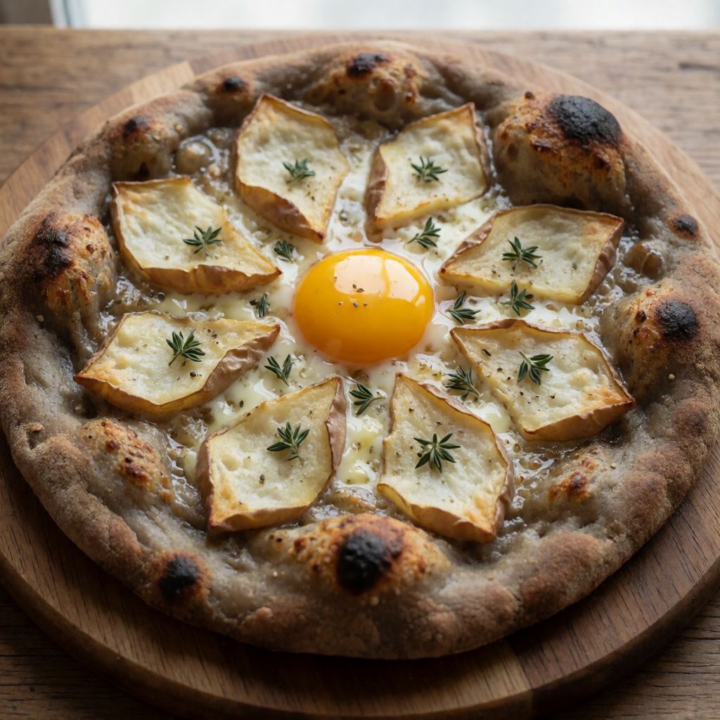 Rye Pizza with Jerusalem Artichoke, Thyme and Egg