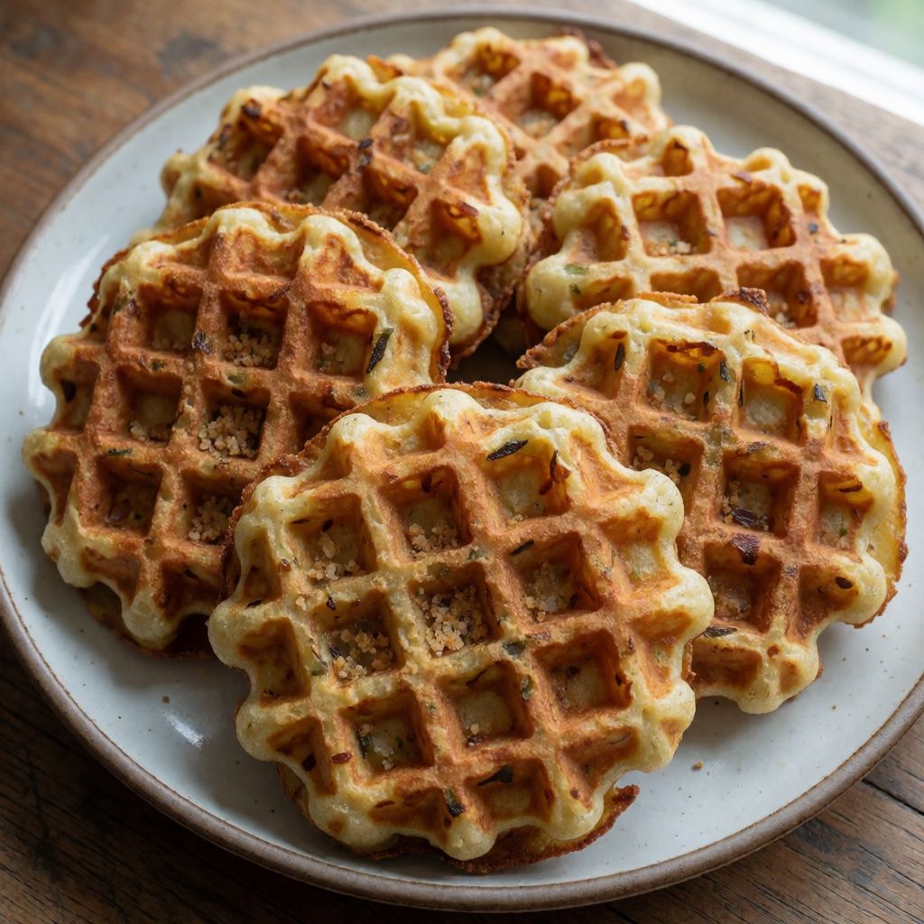 Potato Waffles with Oven-Roasted Vegetables and Burrata