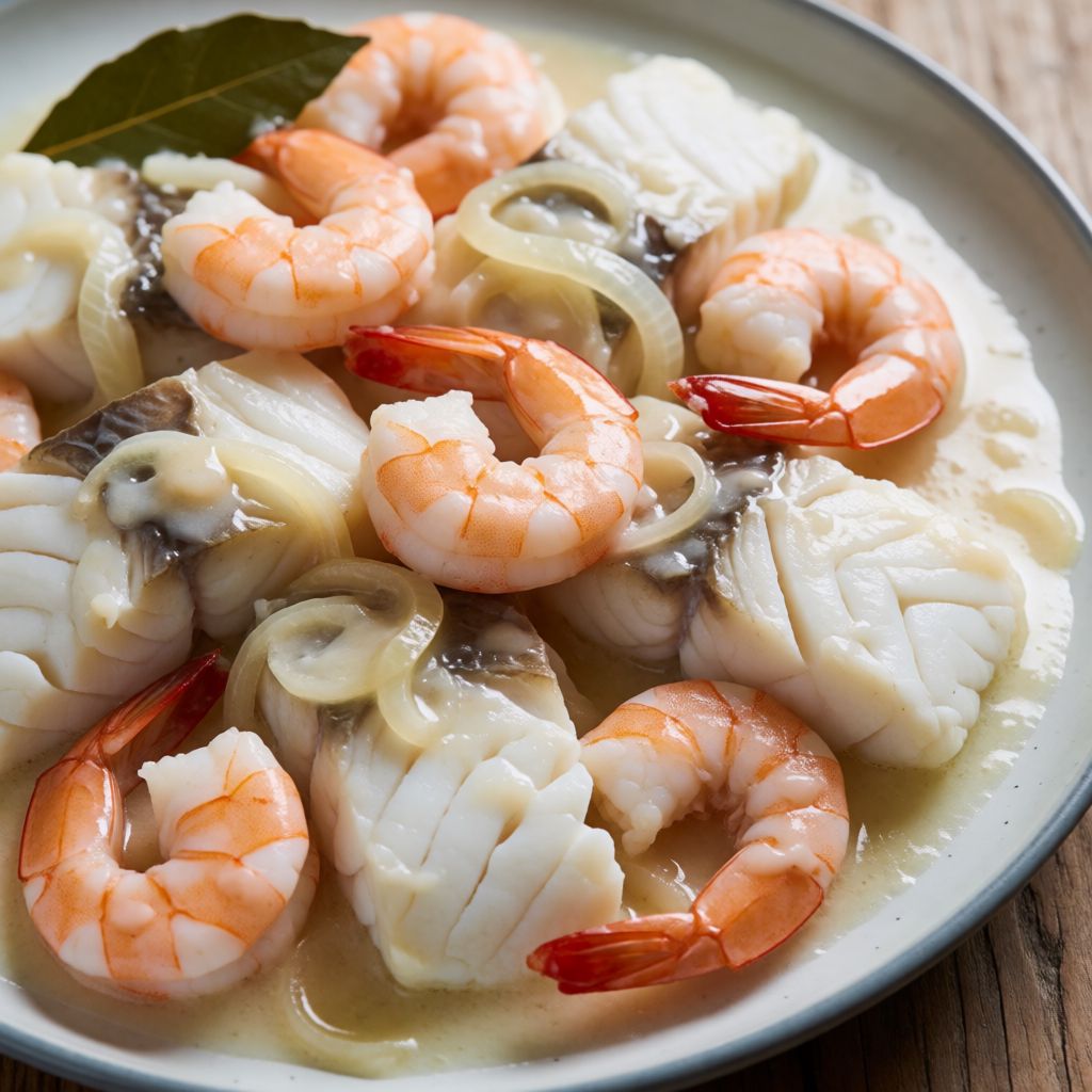 Cod and Prawns with Seafood Sauce