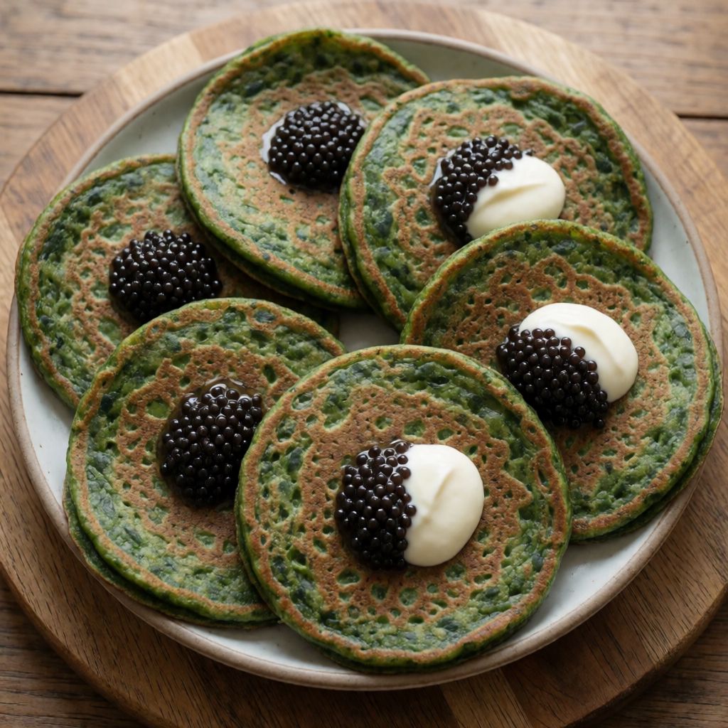 Spinach Pancakes with Lumpfish Roe