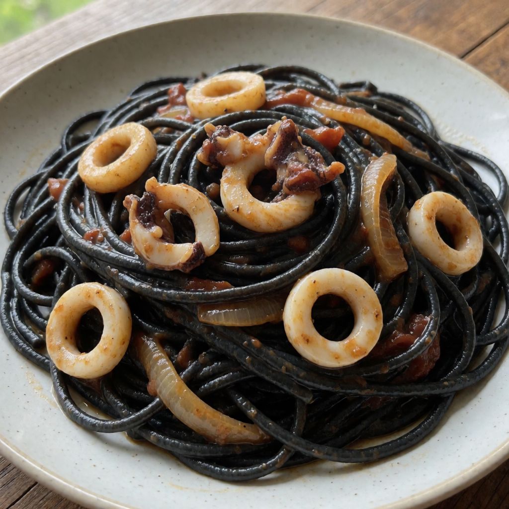 Spagetti seepian musteella