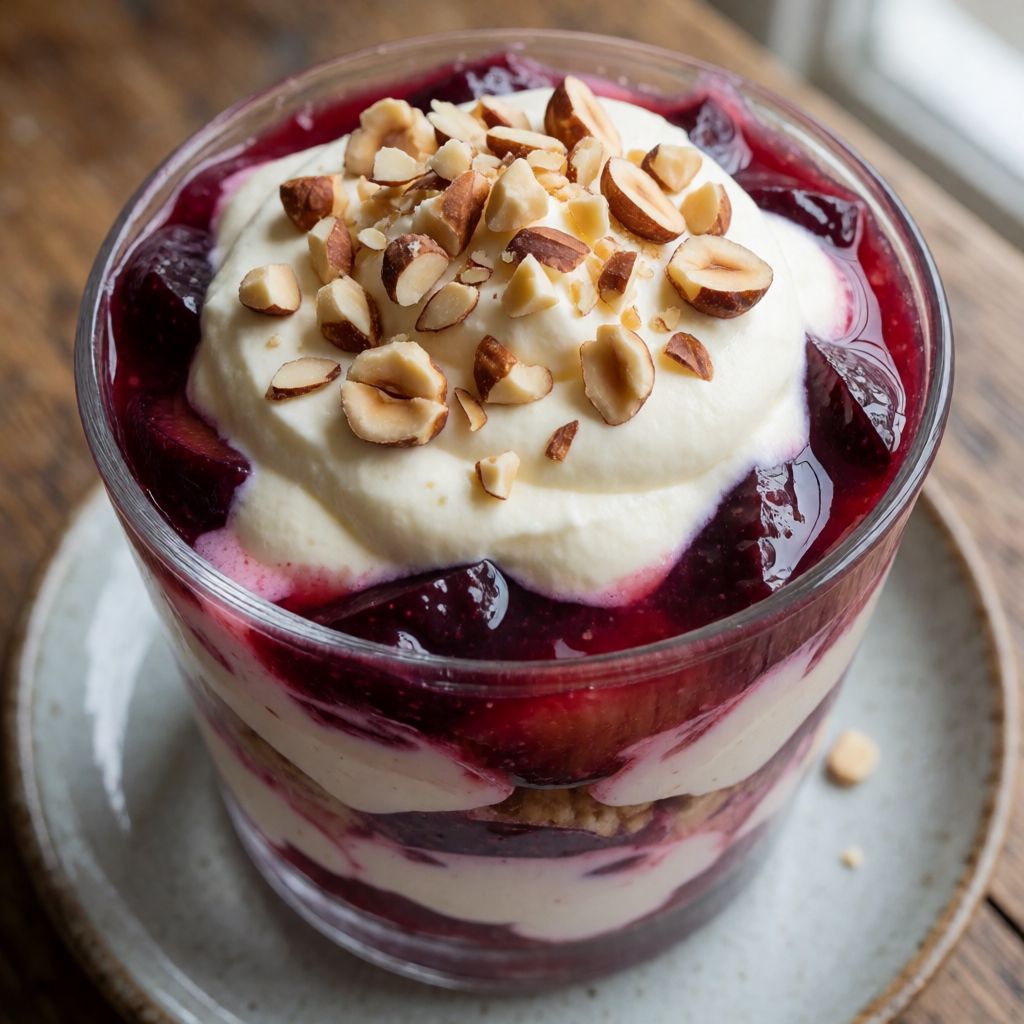 Plum Trifle in a Glass with Vanilla Cream