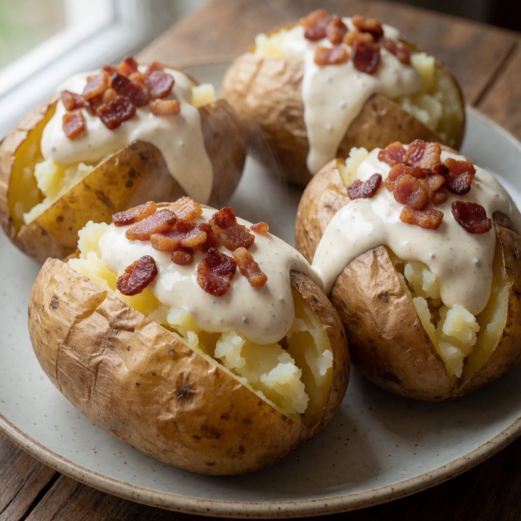 Baked Potatoes with Soured Cream Dressing and Apple Slaw