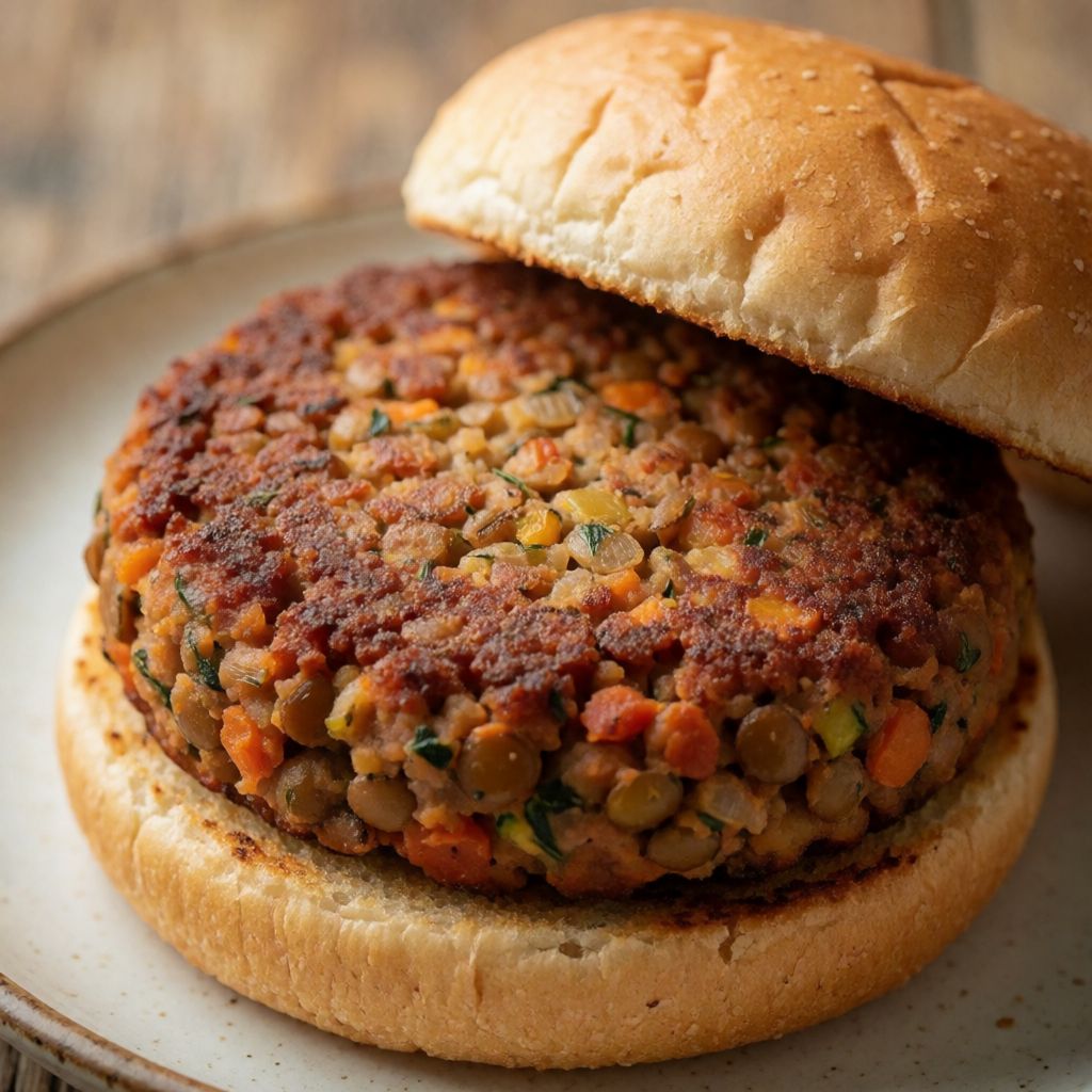 Vegetarian "Burger" with Tomato and Lentil Filling