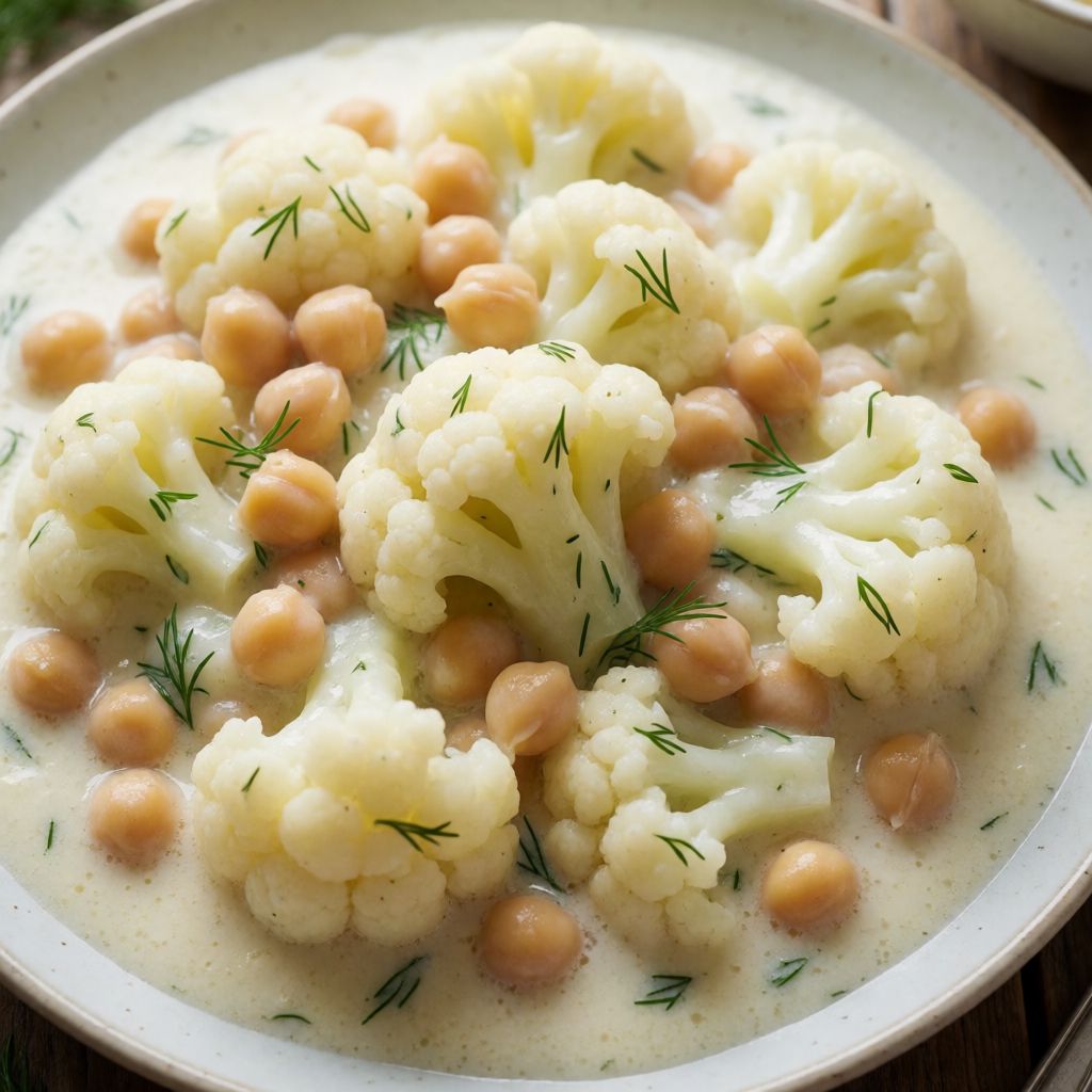Cauliflower and Chickpeas in Cream Sauce with Dill