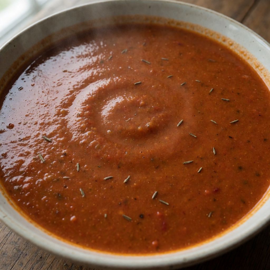 Grilled Vegetable Soup with Tomatoes and Peppers