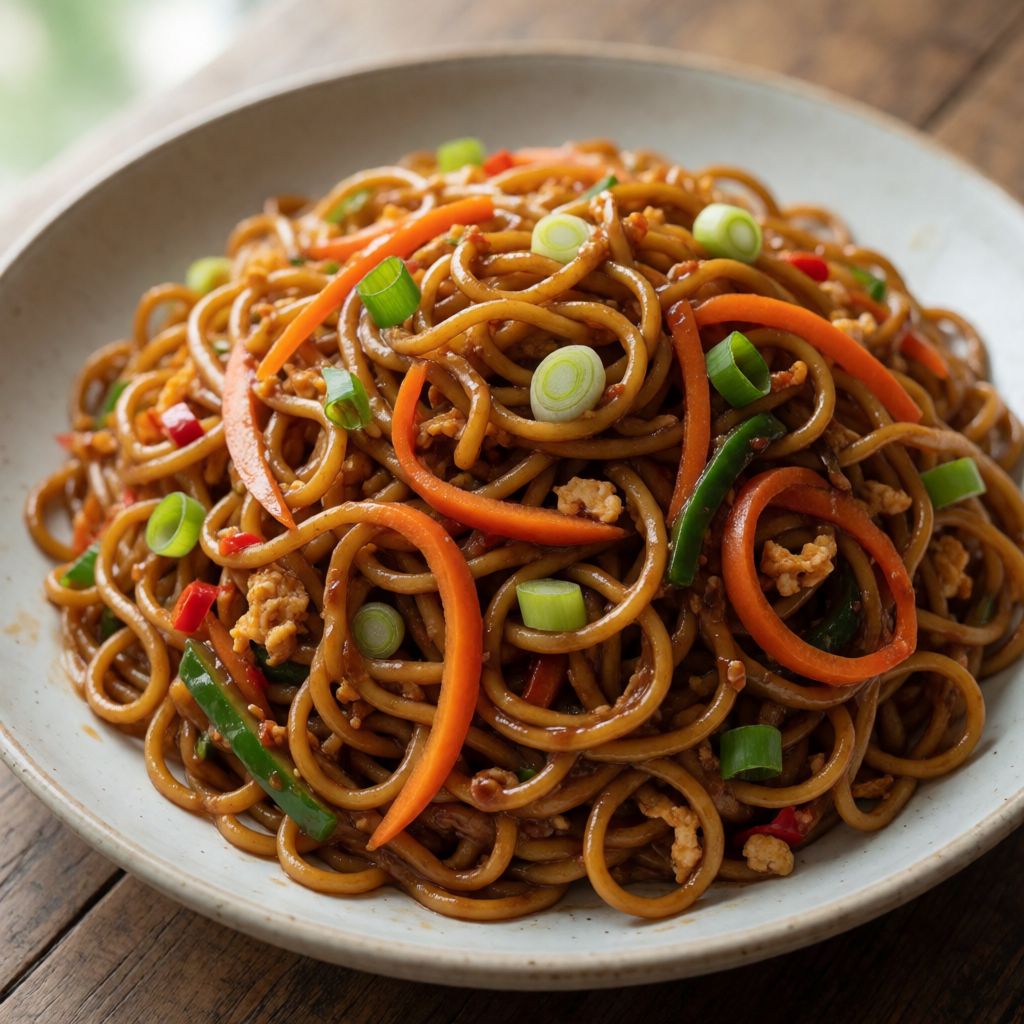 Noodles with Hoisin Sauce, Vegetables and Egg