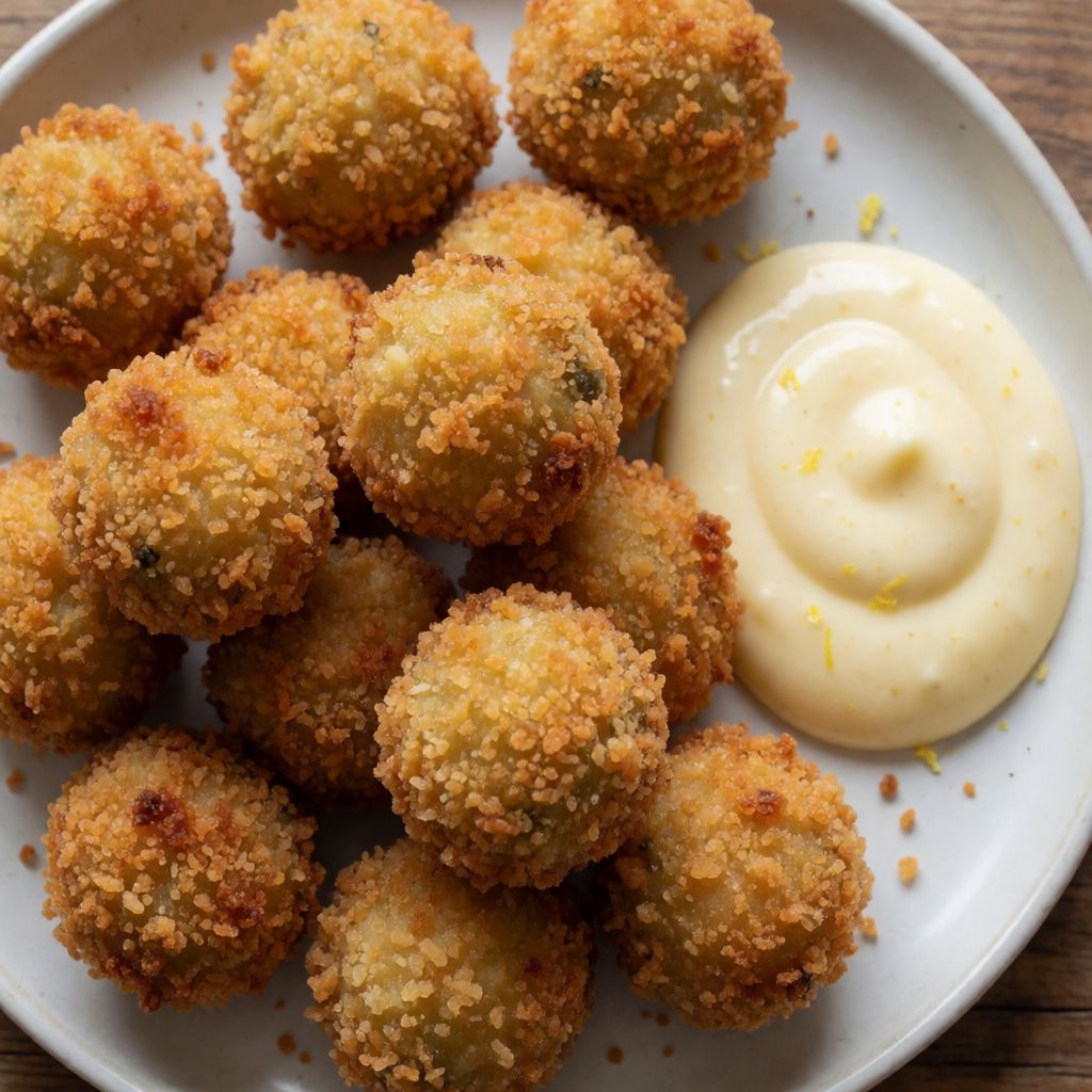Fried Olives in Breadcrumbs with Lemon Mayonnaise