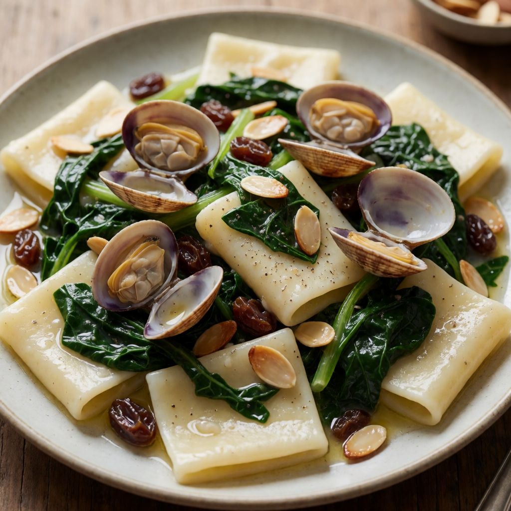 Paccheri with Escarole, Clams and Almonds