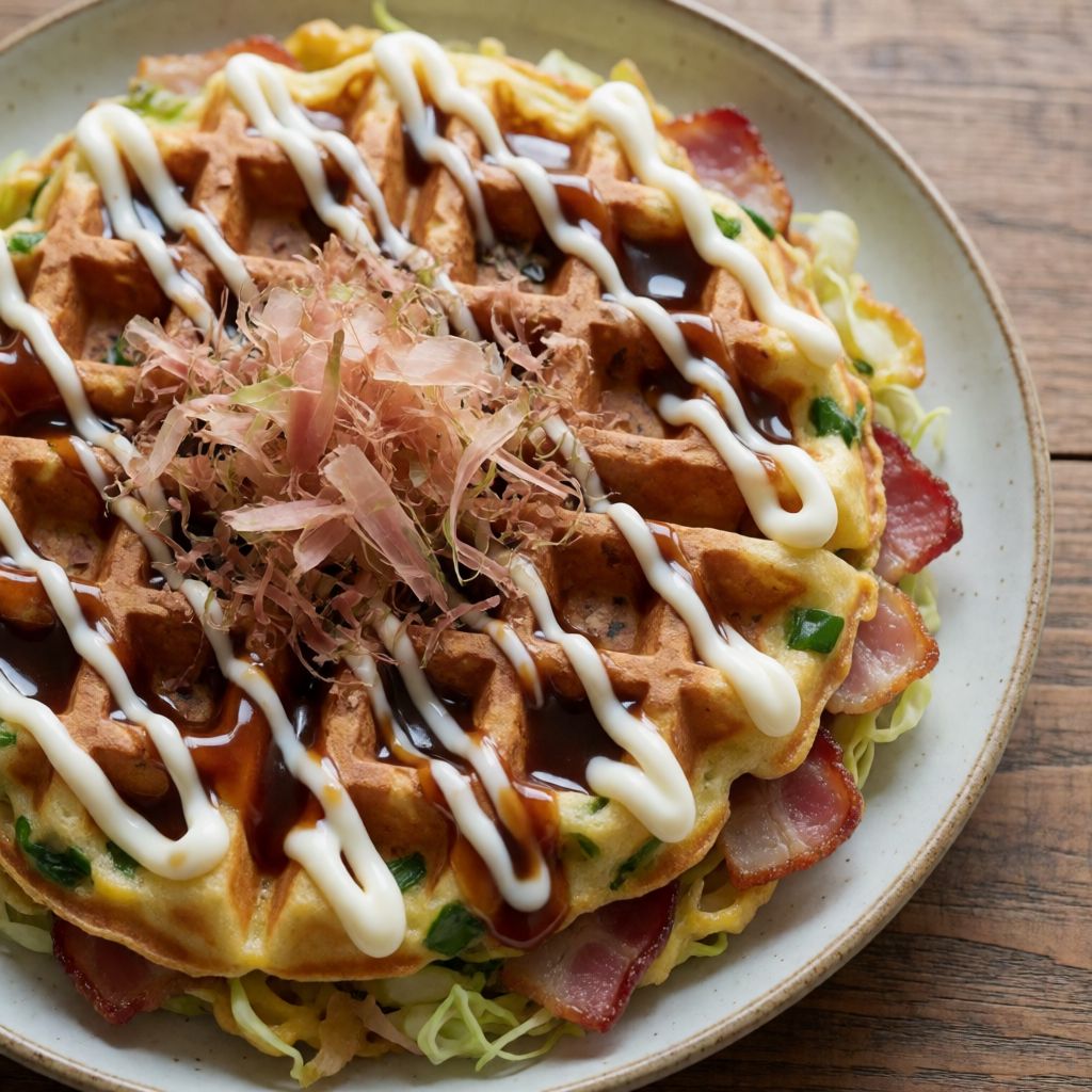 Japanese-Style Bacon Waffles (Okonomiyaki)