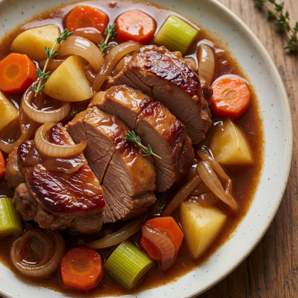 Braised Pork Collar with Apples and Thyme
