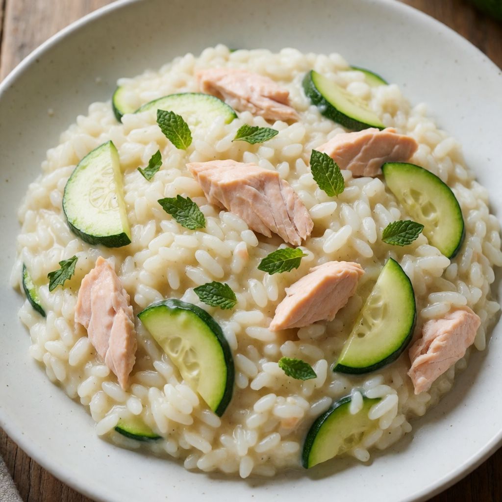 Risotto de salmó, carbassó i menta