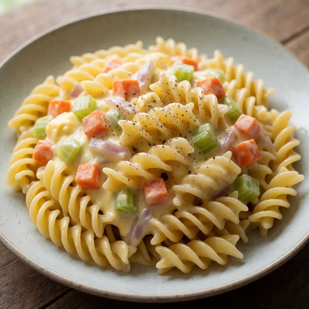 Fusilli primavera a la carbonara