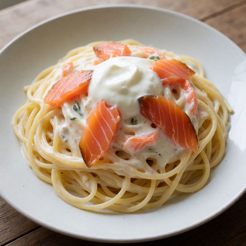 Spaghetti mit Lachs und Sauerrahm