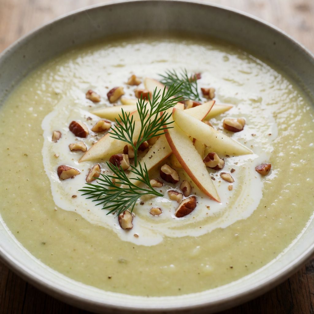 Kålcremesuppe med æble og nødder