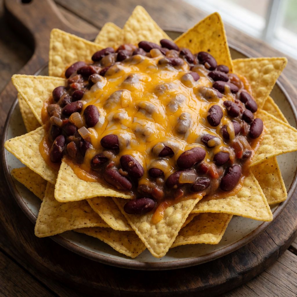 Nachos s dušenými fazolemi a čedarem