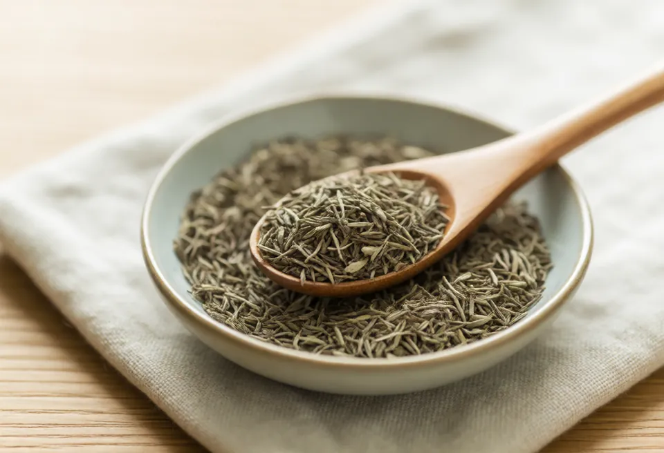 Torkad timjan: foto på ingrediensen