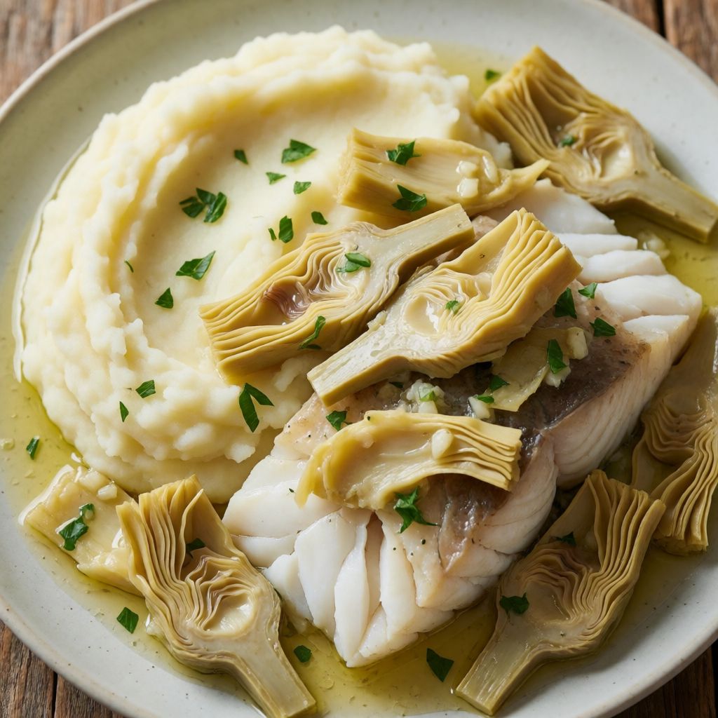 Баккала з пюре та артишоками