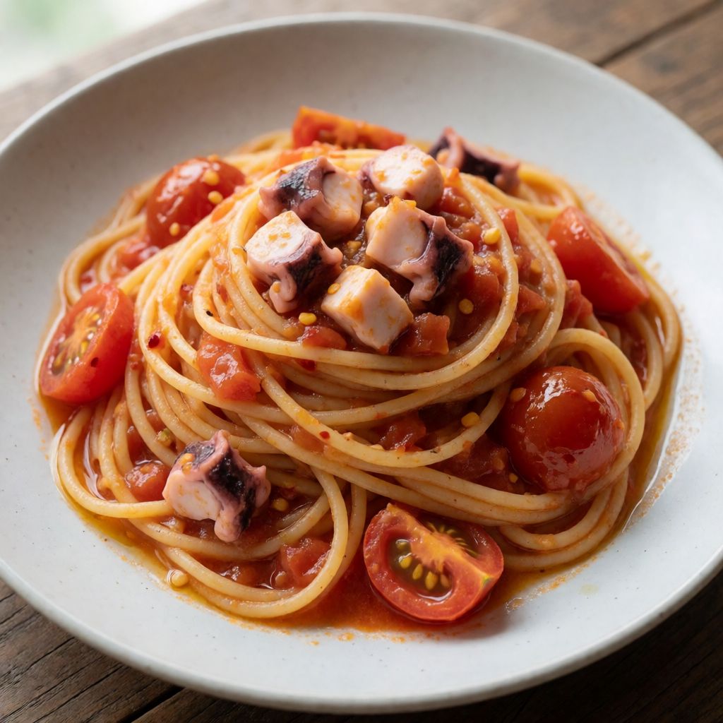 Spaghetti al sugo di polpo e pomodorini