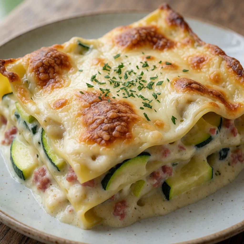 Лазанья з кабачками, спеком і скаморцою