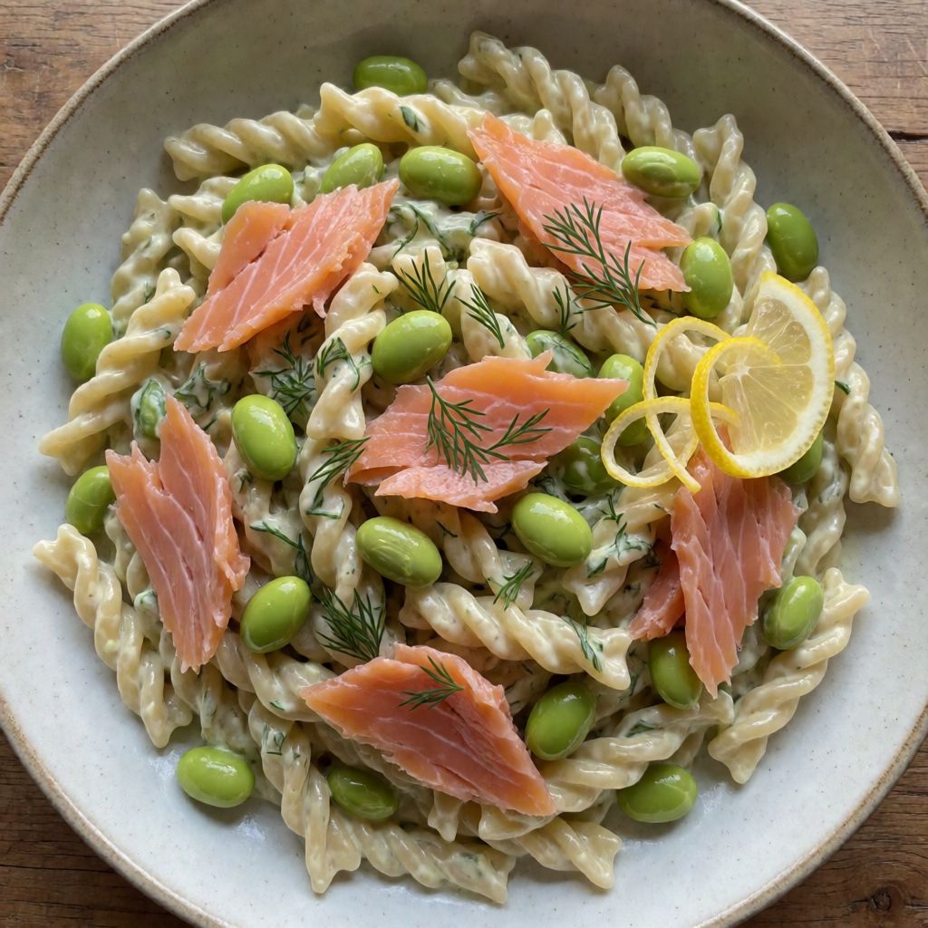 Паста з лососем та едамаме