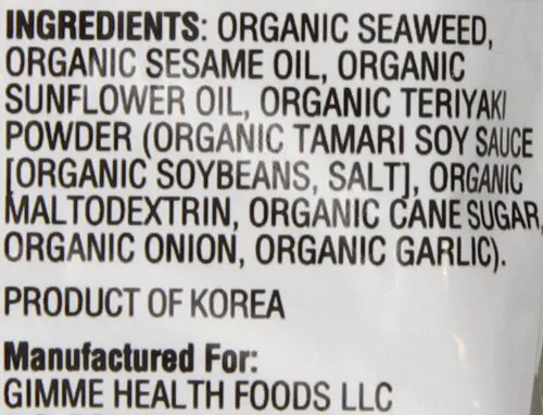 Gimme Health Foods Органічні смажені морські водорості закуски теріякі, 0,17 унції (12 пакувань)