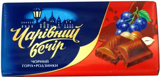 Volshebny Vecher dark chocolate with nuts and raisins 100g — photo 2