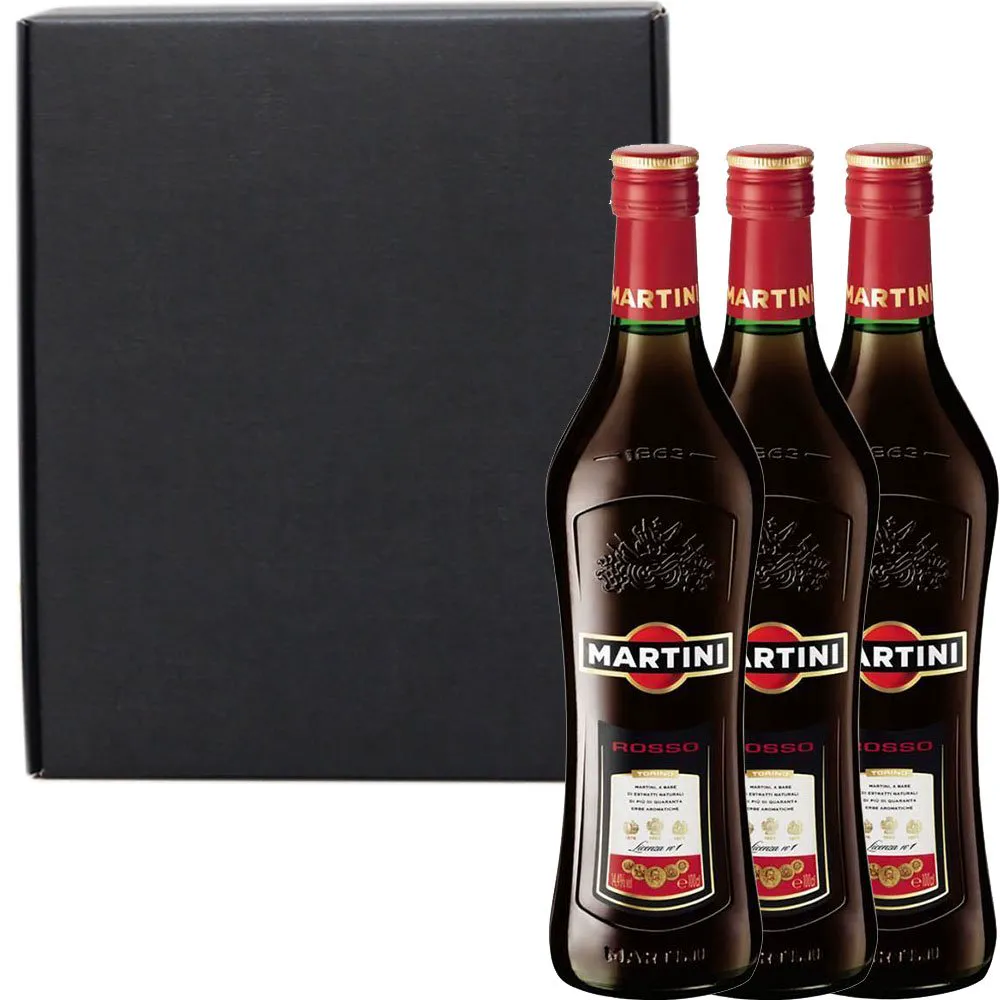 3 х Martini Rosso солодкий вермут у матовій чорній подарунковій коробці Gifts2Drink